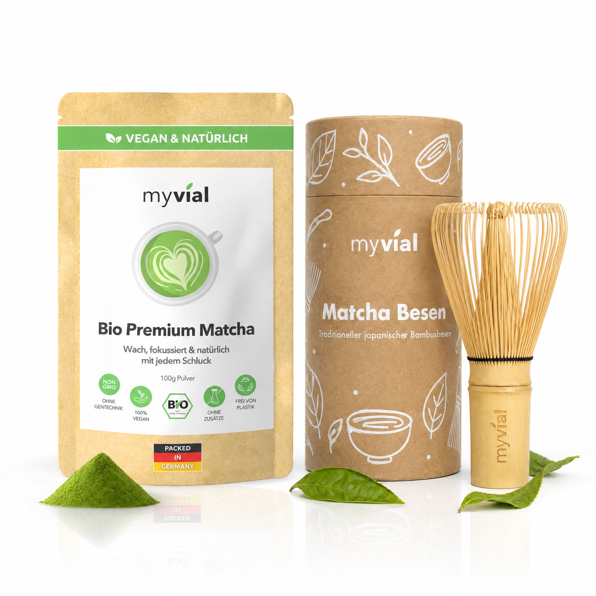 Matcha Starter-Set mit Bio Premium Matcha und Matcha Besen aus Bambus