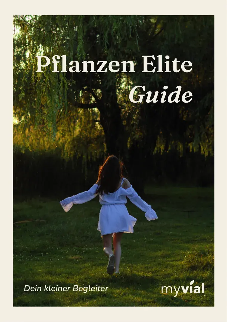 Titelseite des Pflanzen Elite Guide: eine Frau läuft barfuß über eine Wiese unter einer Weide
