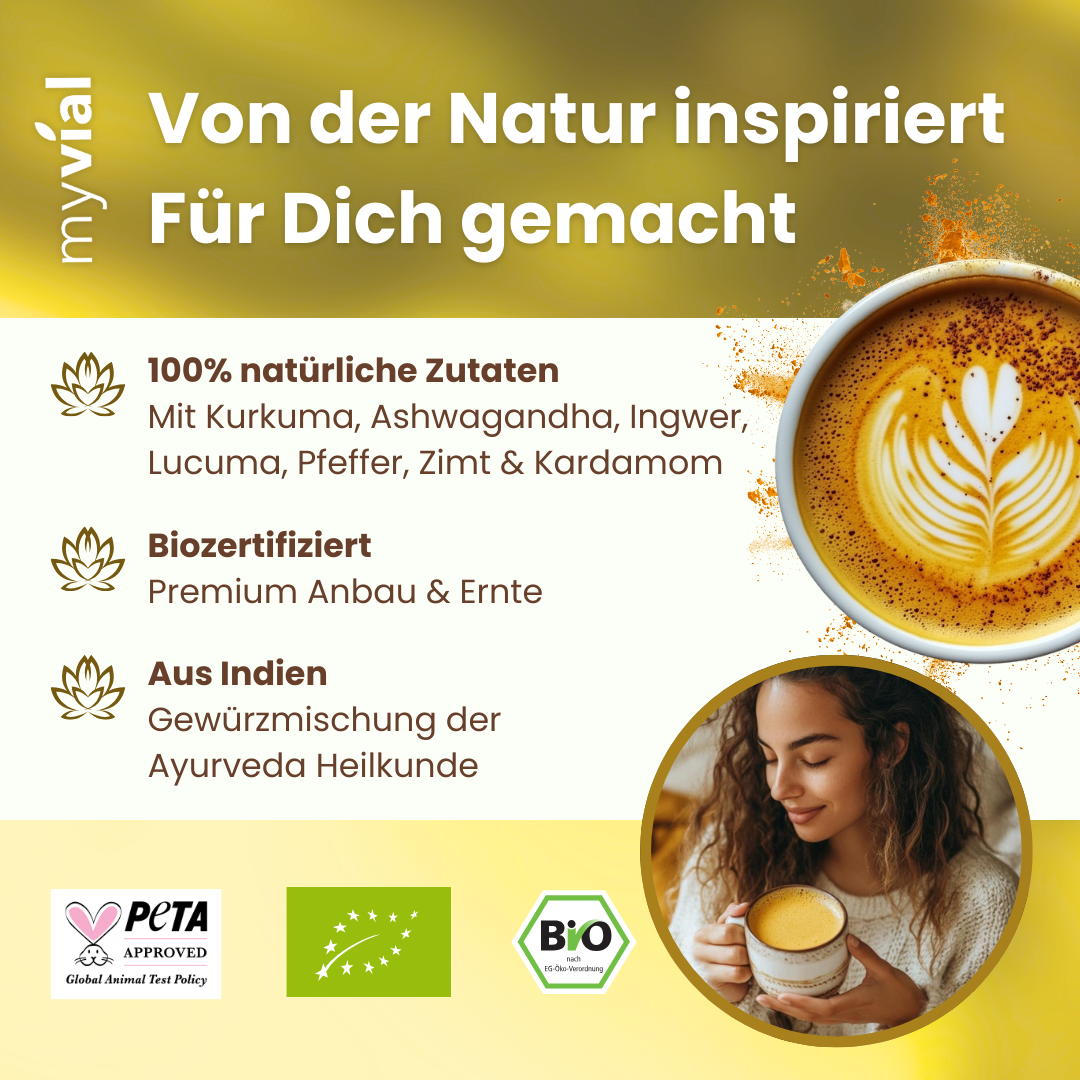 Bio Goldene Milch Latte mit 10 ayurvedischen Superfoods